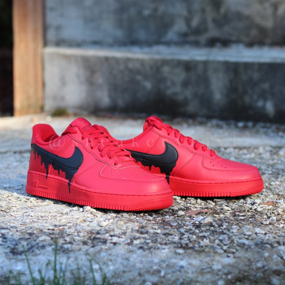 Nike Air Force 1 Low All RED Black Drip Custom - Picture 3 of 12